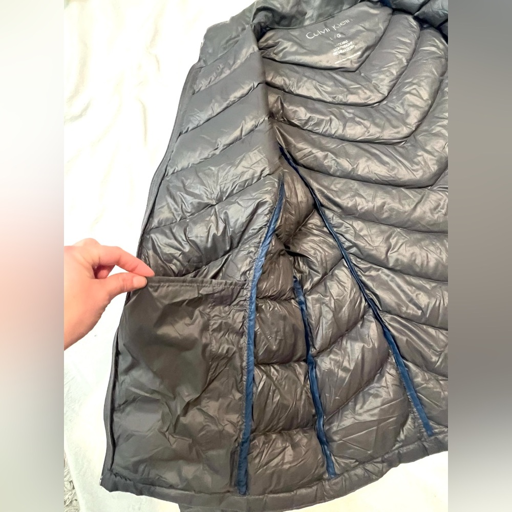 Calvin Klein Women's Charcoal Gray Packable Lightweight Down Puffer Jacket L - Picture 14 of 15